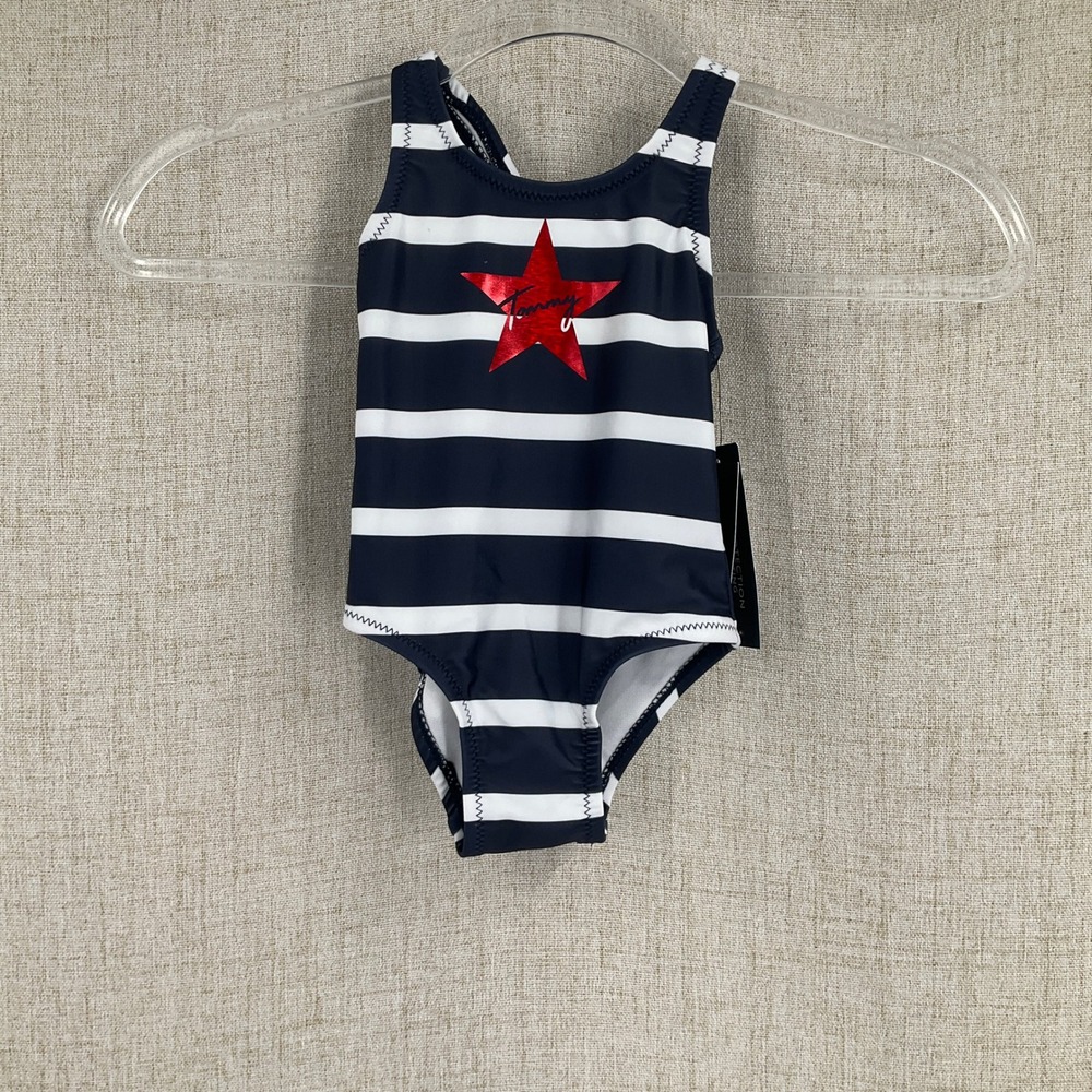 Tommy Hilfiger Swimsuit Kids 18M Navy Striped Nylon Star One Piece UV Protection